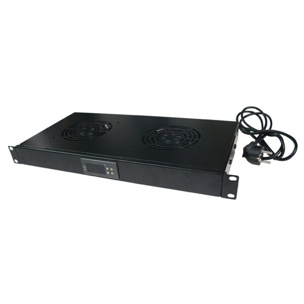 UNITATE RACIRE LOGILINK, 1U pentru rack 19″, 2 ventilatoare, 1600rpm, 25dBA, flux aer 49.8cfm, otel 1.5mm, cu termostat, cablu alimentare 1.8m, black „FAU02FB” (timbru verde 11 lei)