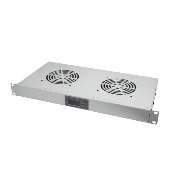 UNITATE RACIRE LOGILINK, 1U pentru rack 19″, 2 ventilatoare, 1600rpm, 25dBA, flux aer 49.8cfm, otel 1.5mm, cu termostat, cablu alimentare 1.8m, grey „FAU02FG” (timbru verde 11 lei)