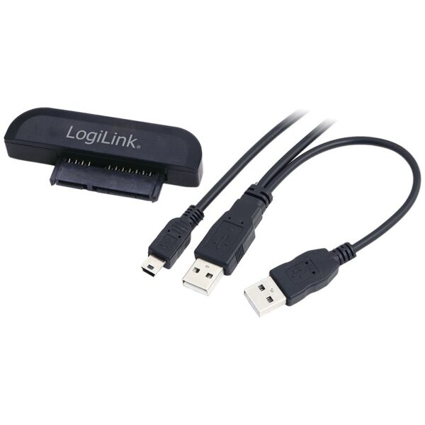 CABLU USB LOGILINK adaptor, USB 2.0 (T) la S-ATA (T), 6cm, adaptor USB la HDD S-ATA 2.5″, cu USB suplimentar pt. extra power, negru, „AU0011A” (timbru verde 0.18 lei)