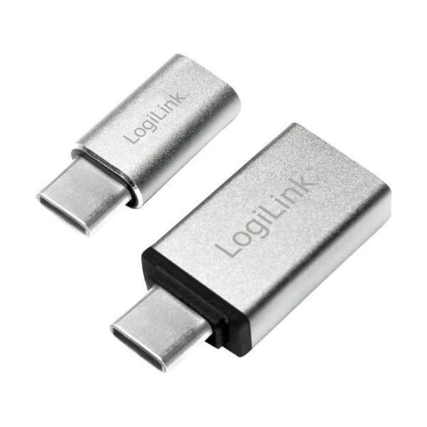 ADAPTOR LOGILINK, pt. smartphone, USB 3.1 Type-C (T) la Micro-USB 2.0 (M) sau USB 3.0 (M), argintiu, „AU0040” (timbru verde 0.08 lei)