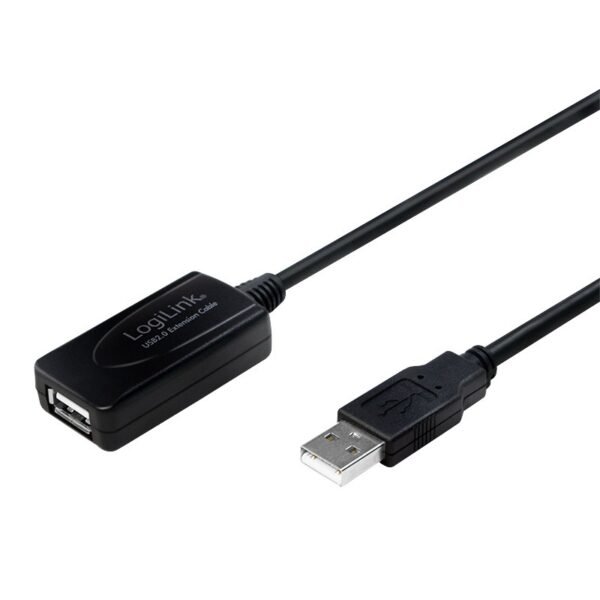 CABLU USB LOGILINK prelungitor, USB 2.0 (T) la USB 2.0 (M), 10m, activ (permite folosirea unui cablu USB lung), negru, „UA0143” (timbru verde 0.08 lei)