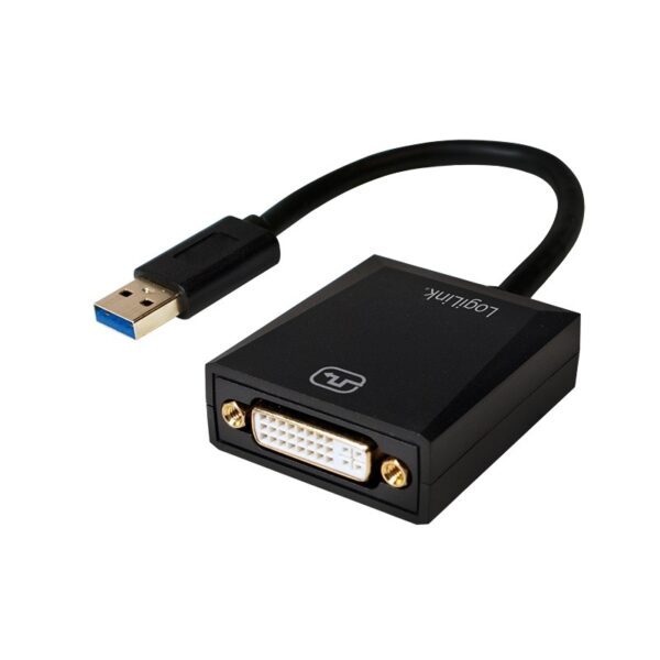 CABLU video LOGILINK, adaptor USB 3.0 (T) la DVI-I DL (M), 10cm, rezolutie maxima Full HD (1920 x 1080) la 60 Hz, negru, „UA0232” (timbru verde 0.08 lei)