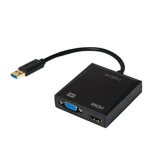CABLU video LOGILINK, splitter USB 3.0 (T) la HDMI (M) + VGA (M), 10cm, rezolutie maxima Full HD (1920 x 1080) la 60 Hz, negru, „UA0234” (timbru verde 0.18 lei)