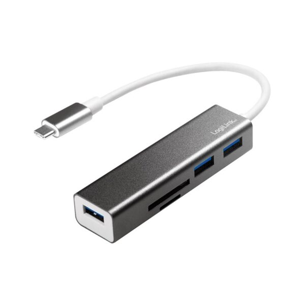 HUB extern LOGILINK, porturi USB: USB 3.0 x 3, conectare prin USB 3.2 Type C, cablu 0.1 m, alte porturi: SD, MicroSD, negru, „UA0305” (timbru verde 0.8 lei)