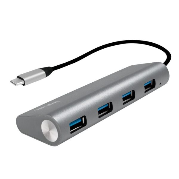 HUB extern LOGILINK, porturi USB: USB 3.0 x 4, conectare prin USB 3.2 Type C, cablu 0.1 m, argintiu, „UA0309” (timbru verde 0.8 lei)