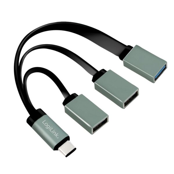 CABLU adaptor OTG LOGILINK, pt. smartphone, USB 3.0 Type-C (T) la USB 3.0 (M) + USB 2.0 (M) x 2, 10cm, asigura conectarea telef. la o tastatura, mouse, HUB, stick, etc., negru, „UA0315” (timbru verde 0.08 lei)