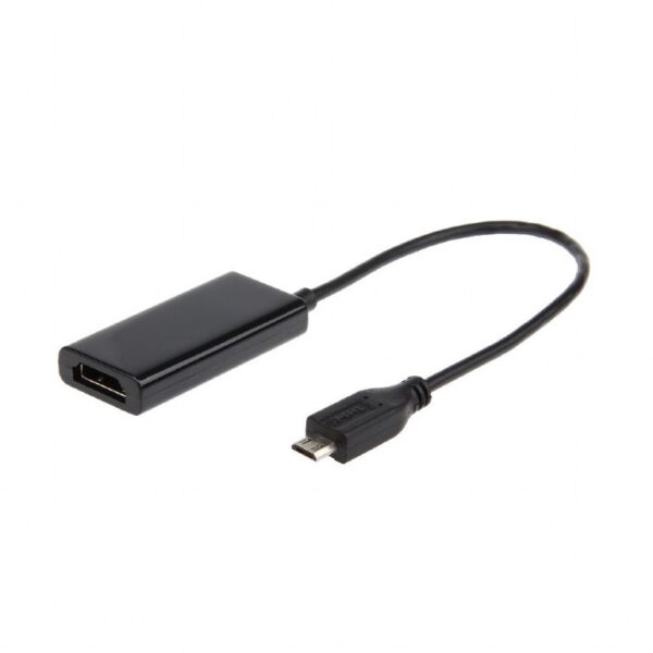 CABLU video GEMBIRD, adaptor Micro-USB (T) la HDMI (M), 16cm, rezolutie maxima Full HD (1920 x 1080) la 60Hz, conecteaza smartphone cu mufa 5-pin MHL la TV, negru, „A-MHL-002” (timbru verde 0.08 lei)