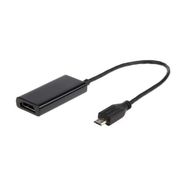 CABLU video GEMBIRD, adaptor Micro-USB (T) la HDMI (M), 16cm, rezolutie maxima Full HD (1920 x 1080) la 60Hz, conecteaza smartphone Samsung cu mufa 11-pin MHL la TV, negru, „A-MHL-003” (timbru verde 0.08 lei)