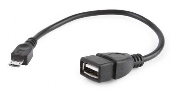 CABLU adaptor OTG GEMBIRD, pt. smartphone, Micro-USB 2.0 (T) la USB 2.0 (M), 15cm, asigura conectarea telef. la o tastatura, mouse, HUS, stick, etc., negru, „A-OTG-AFBM-03” (timbru verde 0.08 lei)
