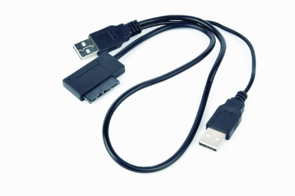 CABLU USB GEMBIRD adaptor, USB 2.0 (T) la slim S-ATA (T), 50cm, pt. SSD, DVD, cu USB suplimentar pt. extra power, negru, „A-USATA-01” (timbru verde 0.08 lei)