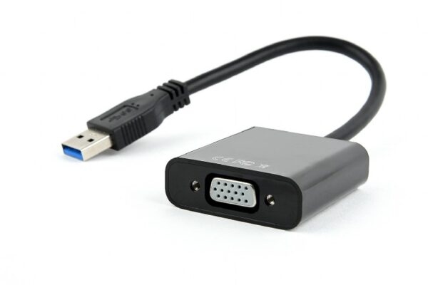 CABLU video GEMBIRD, adaptor USB 3.0 (T) la VGA (M), 15cm, rezolutie maxima Full HD 1920 x 1080 la 60Hz, negru, „AB-U3M-VGAF-01” (timbru verde 0.08 lei)