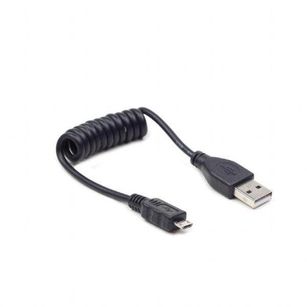 CABLU alimentare si date GEMBIRD, pt. smartphone, USB 2.0 (T) la Micro-USB 2.0 (T), 0.6m, spiralat, conectori auriti, negru, „CC-mUSB2C-AMBM-0.6M” (timbru verde 0.08 lei)