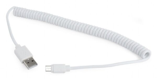 CABLU alimentare si date GEMBIRD, pt. smartphone, USB 2.0 (T) la Micro-USB 2.0 (T), 1.8m, spiralat, conectori auriti, alb, „CC-mUSB2C-AMBM-6-W” (timbru verde 0.08 lei)