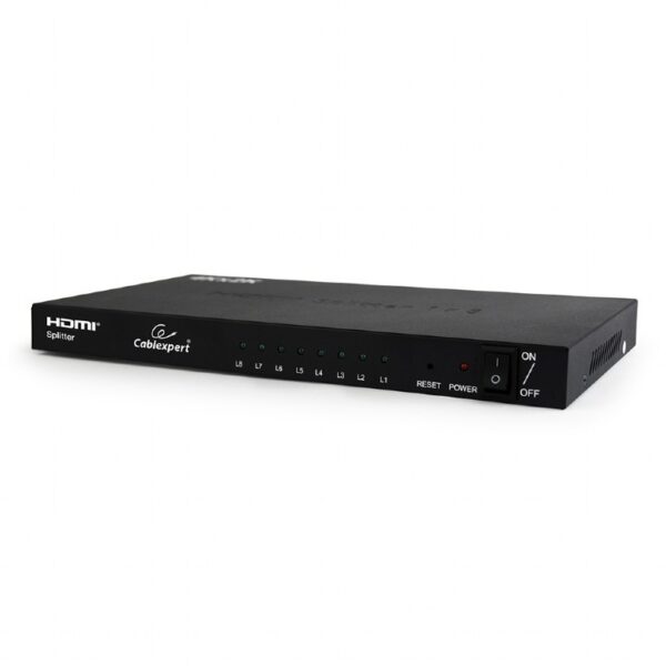 SPLITTER video GEMBIRD, split HDMI la 8 monitoare, conector 1: HDMI (M); conector 2: HDMI (M) x 8, „DSP-8PH4-03” (timbru verde 2 lei)