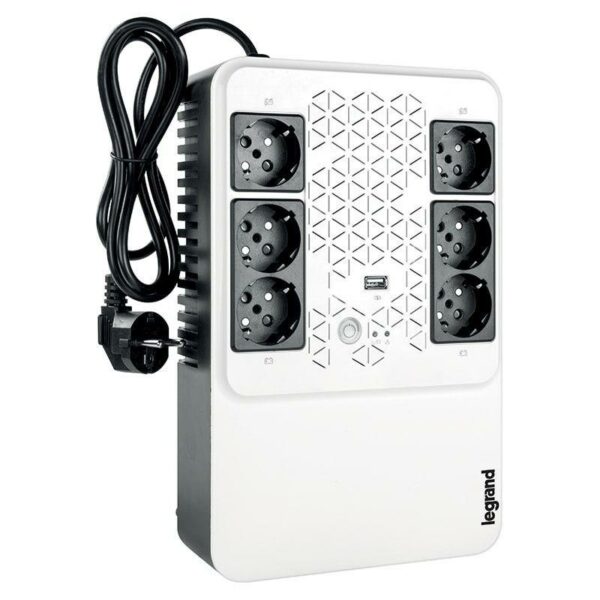 UPS LEGRAND, „MULTIPLUG”, Line Int. cu management, brick, 600VA/360W, AVR Schuko x 6, 1 x baterie 12V/7.2Ah, back-up 1 – 10 min., „000000000000310081” (timbru verde 11 lei)