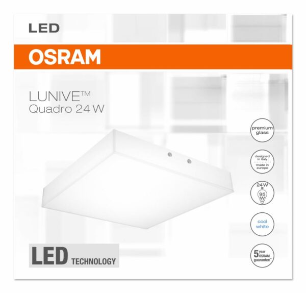 PANOU LED OSRAM, LED, soclu integrat, putere 24 W, tip lumina alb, 1.520 lumeni, alimentare 220 – 230 V, „000004052899373587” (timbru verde 0.8 lei)