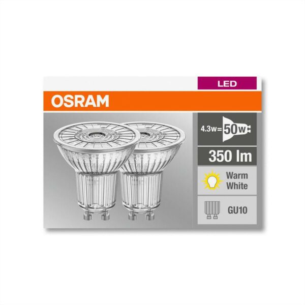 SET 2 SPOTURI incastrate LED Osram, soclu GU10, putere 4.3W, forma spot, lumina alb calda, alimentare 220 – 240 V, „000004052899972087” (timbru verde 0.9 lei)