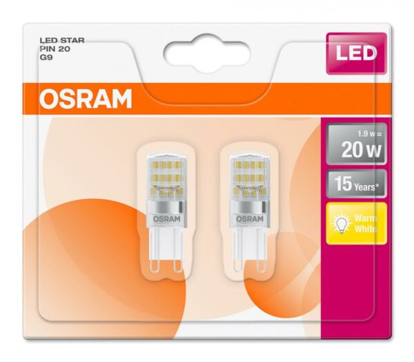 SET 2 becuri LED Osram, soclu G9, putere 1.9W, forma plat, lumina alb calda, alimentare 220 – 240 V, „000004058075093850” (timbru verde 0.9 lei)