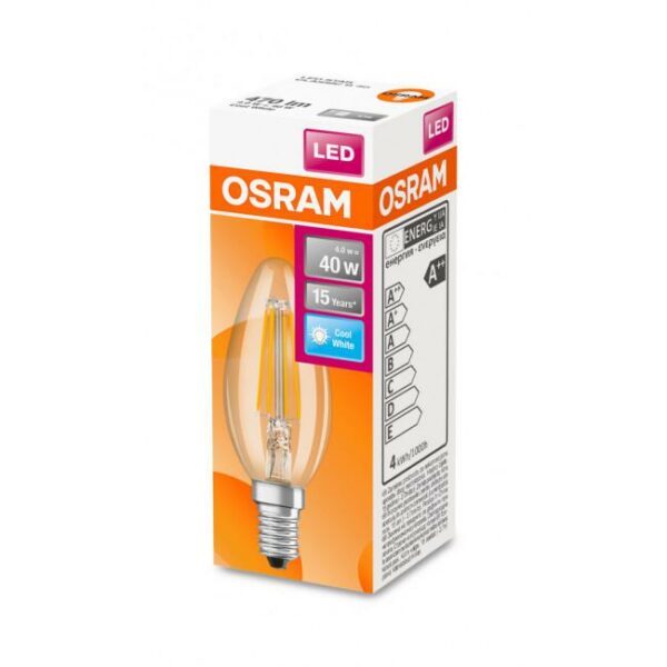 BEC LED Osram, soclu E14, putere 4W, forma lumanare, lumina alb naturala, alimentare 220 – 240 V, „000004058075114937” (timbru verde 0.45 lei)