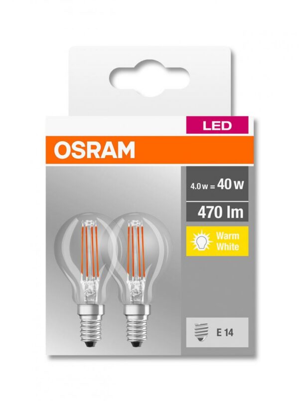 SET 2 becuri LED Osram, soclu E14, putere 4W, forma clasic, lumina alb calda, alimentare 220 – 240 V, „000004058075803954” (timbru verde 0.9 lei)