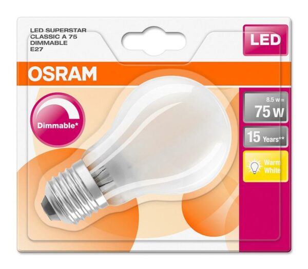 BEC LED Osram, soclu E27, putere 8.5W, forma clasic, lumina alb calda, alimentare 220 – 240 V, „000004058075808300” (timbru verde 0.45 lei)
