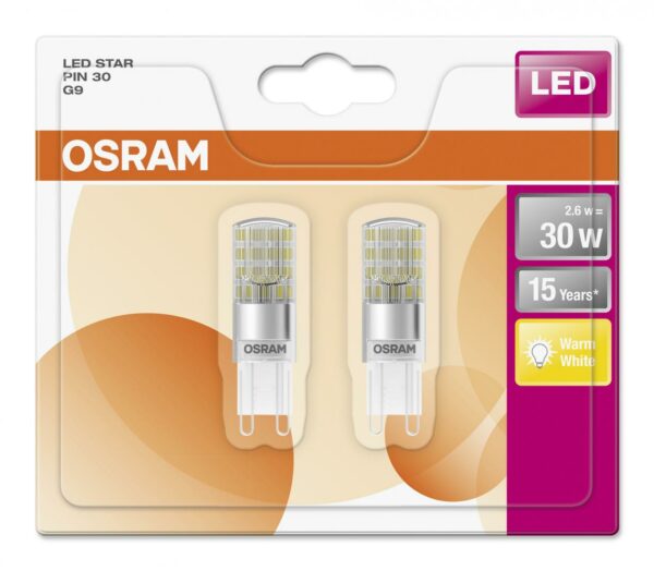 SET 2 becuri LED Osram, soclu G9, putere 2.6W, forma plat, lumina alb calda, alimentare 220 – 240 V, „000004058075812635” (timbru verde 0.9 lei)