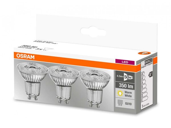 SET 3 SPOTURI incastrate LED Osram, soclu GU10, putere 4.3W, forma spot, lumina alb calda, alimentare 220 – 240 V, „000004058075818392” (timbru verde 1.35 lei)