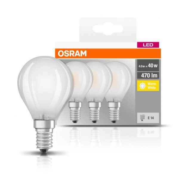 SET 3 becuri LED Osram, soclu E14, putere 4W, forma clasic, lumina alb calda, alimentare 220 – 240 V, „000004058075819399” (timbru verde 1.35 lei)
