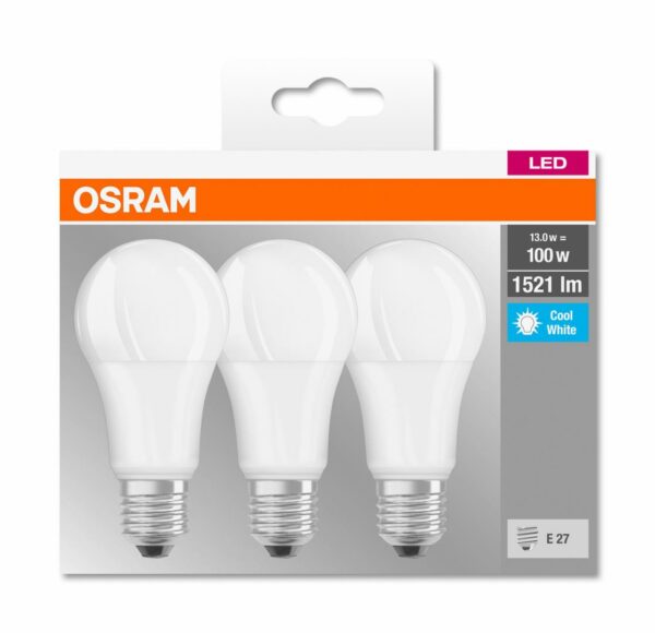 SET 3 becuri LED Osram, soclu E27, putere 14W, forma clasic, lumina alb, alimentare 220 – 240 V, „000004058075819559” (timbru verde 1.35 lei)