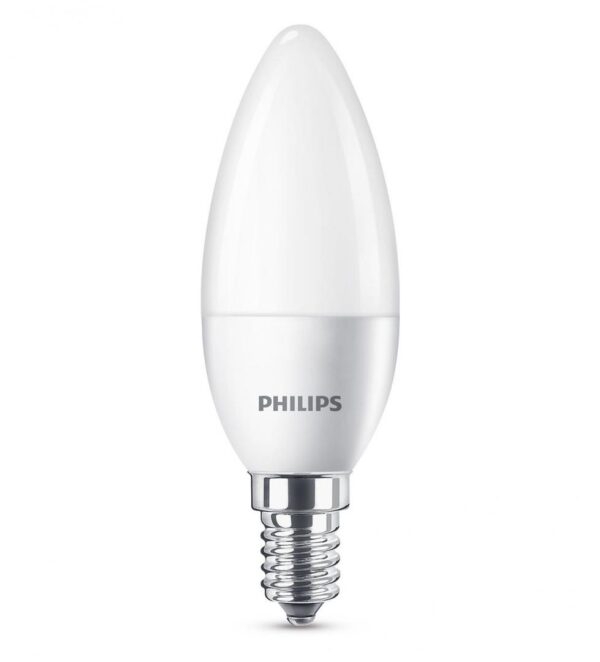 BEC LED Philips, soclu E14, putere 5.5W, forma lumanare, lumina alb calda, alimentare 220 – 240 V, „000008718696474983” (timbru verde 0.45 lei)
