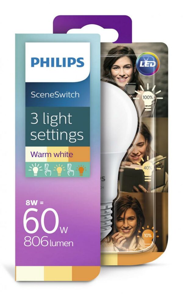 BEC LED Philips, soclu E27, putere 8W, forma clasic, lumina alb calda, alimentare 220 – 240 V, „000008718696588840” (timbru verde 0.45 lei)