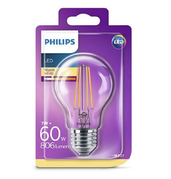 BEC LED Philips, soclu E27, putere 7W, forma clasic, lumina alb calda, alimentare 220 – 240 V, „000008718696742419” (timbru verde 0.45 lei)