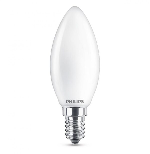 SET 2 becuri LED Philips, soclu E14, putere 4.3W, forma lumanare, lumina alb calda, alimentare 220 – 240 V, „000008718696751367” (timbru verde 0.9 lei)