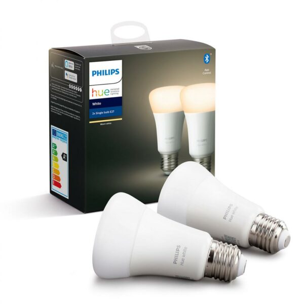 SET 2 becuri smart LED Philips, soclu E27, putere 9W, forma clasic, lumina alb calda, alimentare 220 – 240 V, „000008718696785270”(timbru verde 0.9 lei)