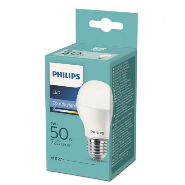 BEC LED Philips, soclu E27, putere 7W, forma clasic, lumina alb rece, alimentare 220 – 240 V, „000008718699630560” (timbru verde 0.45 lei)