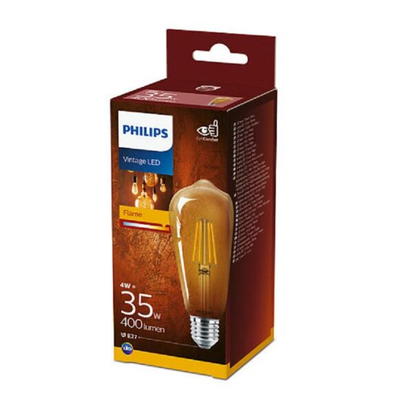 BEC LED Philips, soclu E27, putere 4W, forma stil lampa TV, lumina alb calda, alimentare 220 – 240 V, „000008718699673543” (timbru verde 0.45 lei)