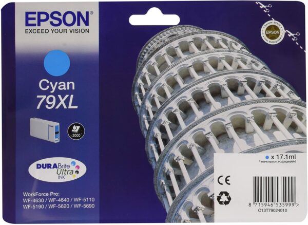 Cartus Cerneala Original Epson Cyan, T790240, pentru Workforce Pro WP-5110|51490|5620|5690, , (timbru verde 0.15 lei), „C13T79024010”