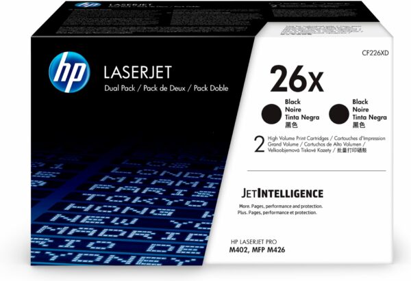 Dual-Pack Original HP Black, nr.26X, pentru LaserJet Pro M402|M426, 2 x 9K, (timbru verde 1.2 lei) , „CF226XD”