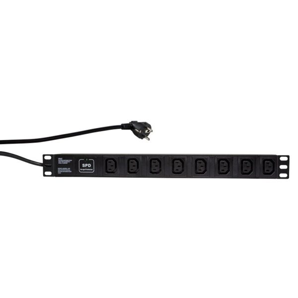 PDU LOGILINK 1U pt. rack 19 inch, 8 prize IEC, intrare Schuko, max 16 A, protectie supratensiune, 2 m, „PDU8A01” (timbru verde 0.8 lei)