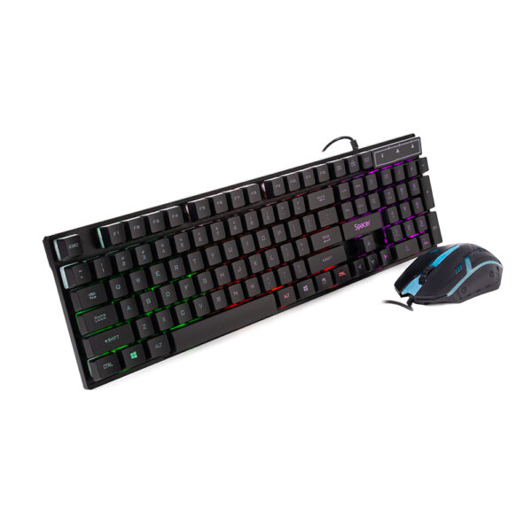 KIT gaming SPACER USB, tastatura RGB rainbow + mouse optic 7 culori, black, „SP-GK-01” (timbru verde 0.8 lei)