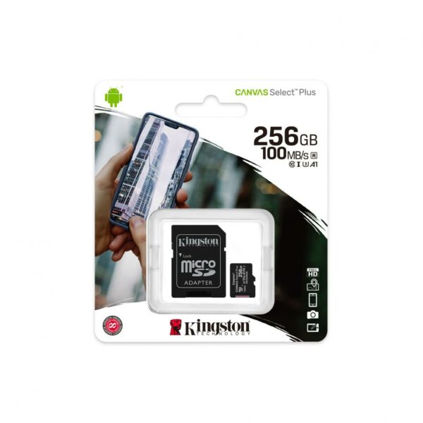 CARD MicroSD KINGSTON, 256 GB, microSDXC, clasa 10, standard UHS-I U3, „SDCS2/256GB” (timbru verde 0.03 lei)