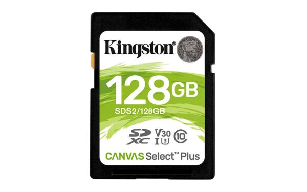 CARD SD KINGSTON, 128 GB, SDXC, clasa 10, standard UHS-I U3, „SDS2/128GB” (timbru verde 0.03 lei)
