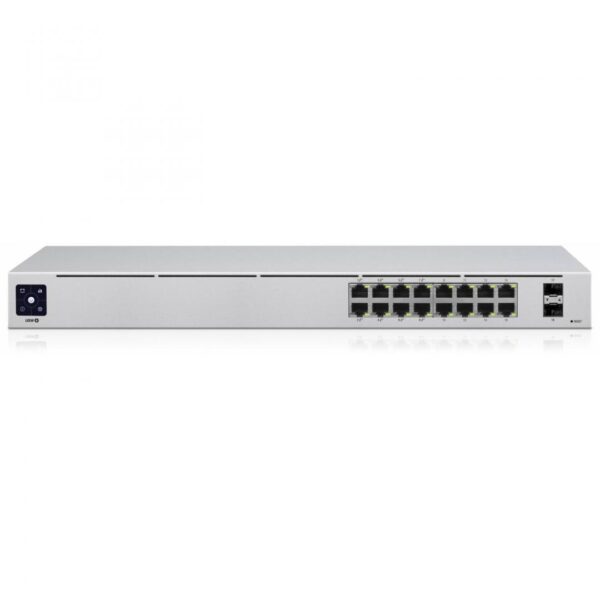 SWITCH PoE UBIQUITI, „UNIFI SWITCH 16″port Gigabit x 16, SFP SFP x 2, managed, rackabil, carcasa metalica, „USW-16-POE” (timbru verde 2 lei)