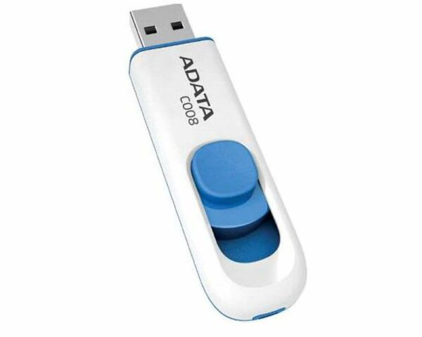 MEMORIE USB 2.0 ADATA 64 GB, retractabila, carcasa plastic, alb / albastru, „AC008-64G-RWE” (timbru verde 0.03 lei)