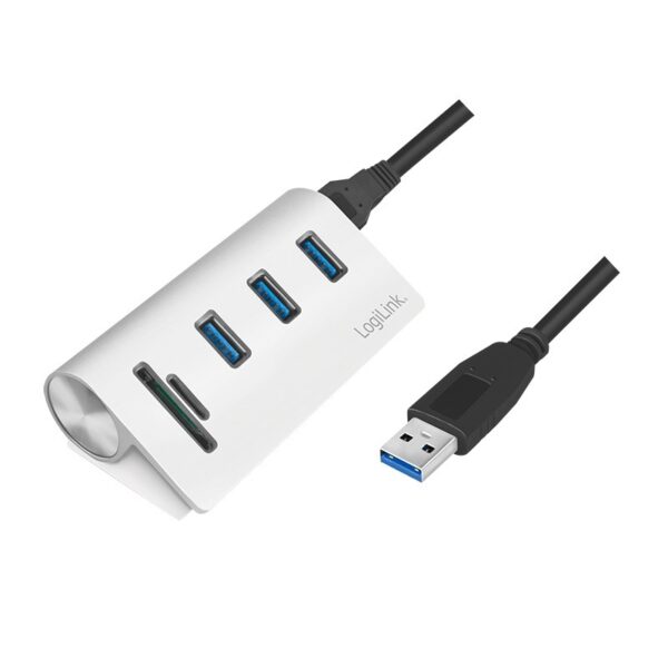 HUB extern LOGILINK, porturi USB: USB 3.0 x 3, conectare prin USB 3.0, alte porturi: SD, MicroSD, argintiu, „CR0045” (timbru verde 0.8 lei)