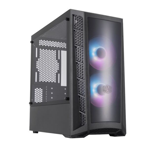 CARCASA Cooler Master, Mini Tower, mATX, „MasterBox MB320L”, fara sursa, sticla securizata, 2 x fan, USB 3.0 x 2, Jack 3.5mm x 2, mesh, add RGB, fan controller (inclusiv RGB), „MCB-B320L-KGNN-S01” (timbru verde 0.16 lei)