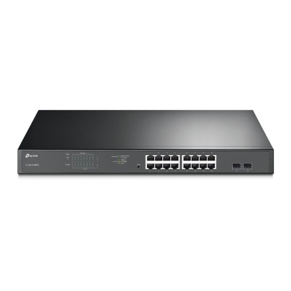 SWITCH TP-LINK 16 porturi Gigabit, 16 x POE 192W total power, 2 x SFP, carcasa metal TL-SG1218MPE (timbru verde 2 lei)