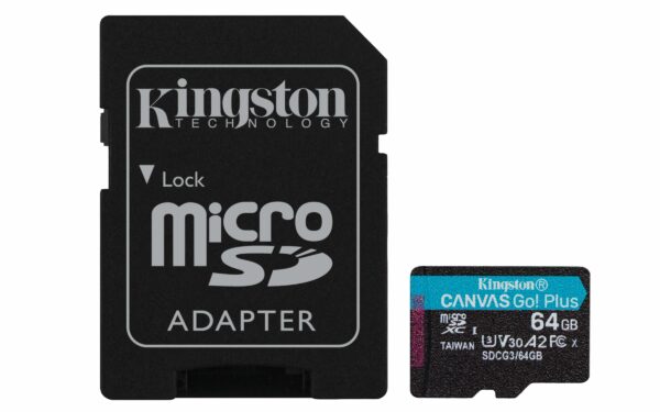 CARD MicroSD KINGSTON, 64 GB, microSDXC, clasa 10, standard UHS-I U3, „SDCG3/64GB” (timbru verde 0.03 lei)