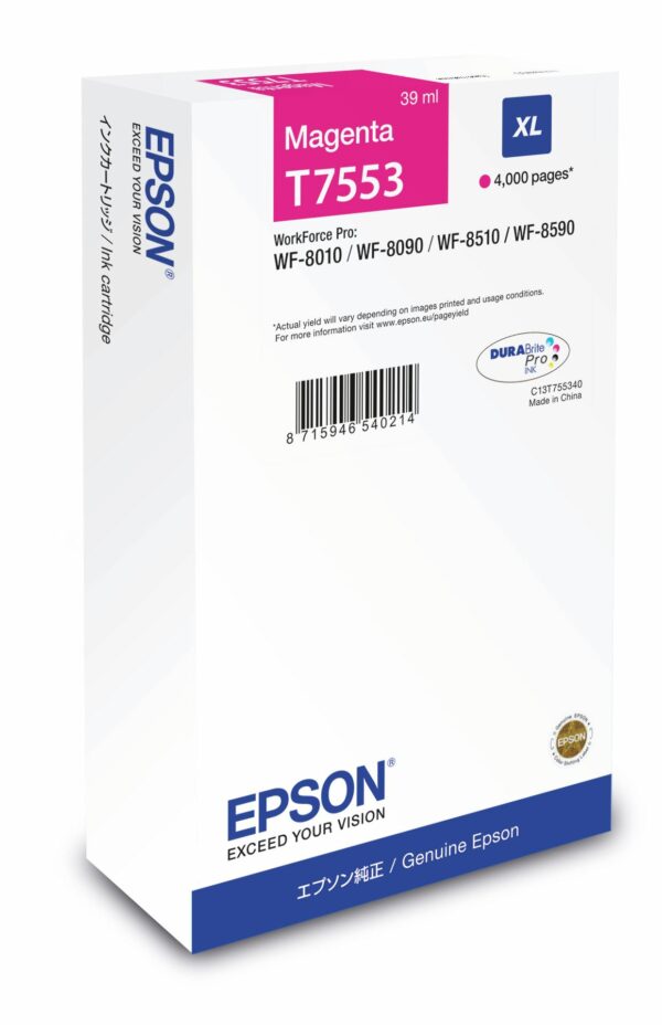 Cartus Cerneala Original Epson Magenta, T7553, pentru Workforce Pro WF-8010|8090|8510|8590, , (timbru verde 0.15 lei), „C13T755340”