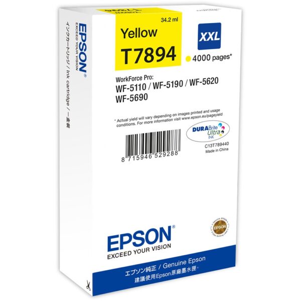 Cartus Cerneala Original Epson Yellow, T7894, pentru Workforce Pro Wf-5620Dwf, , (timbru verde 0.15 lei), „C13T789440”